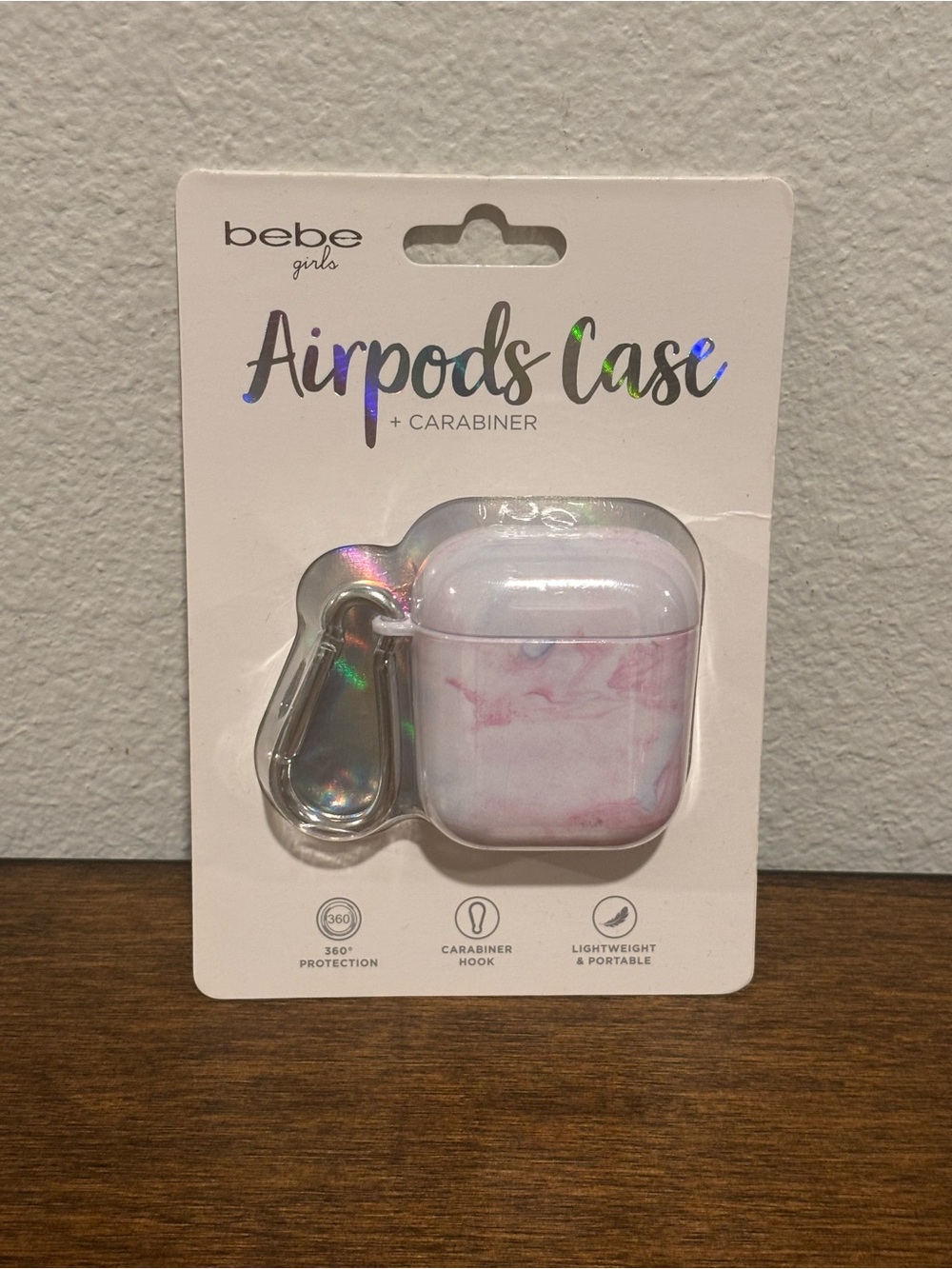 bebe girls Pink Marble AirPods Case with Carabiner Hook